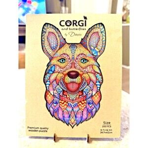 Dabysto Corgi and Butterflies Wood Puzzle Dog 200 Pieces 9.7" x 16.5"
